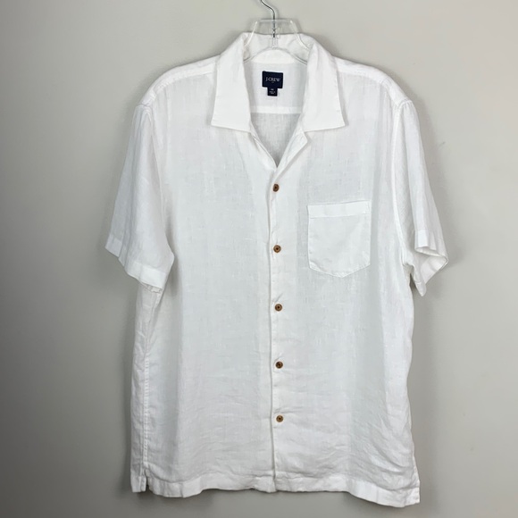 J. Crew Factory White Linen Blend Casual Camp Shirt - Picture 2 of 7